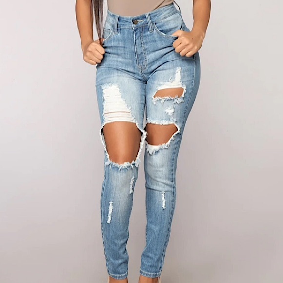 Fashion Nova • Mid-Wash High Rise Distressed Jeans💙 - Picture 3 of 11